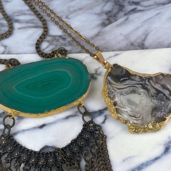 Agate 2 Pendant Necklaces Natural Healing Stones Jewelry Lot Necklace Gemstone‎ - Picture 1 of 12